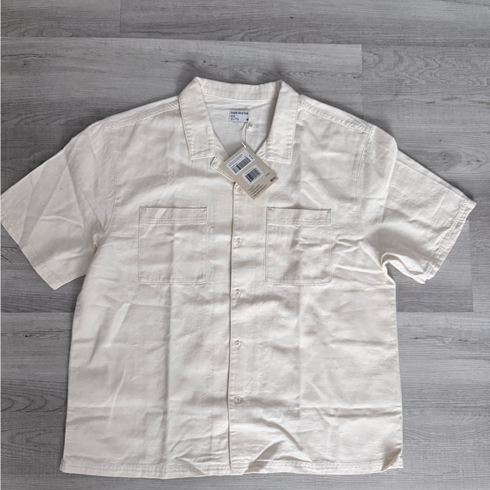 Frank And Oak NWT THE POCKET CAMP COLLAR SHIRT XL Cream Color Button Down $99.50